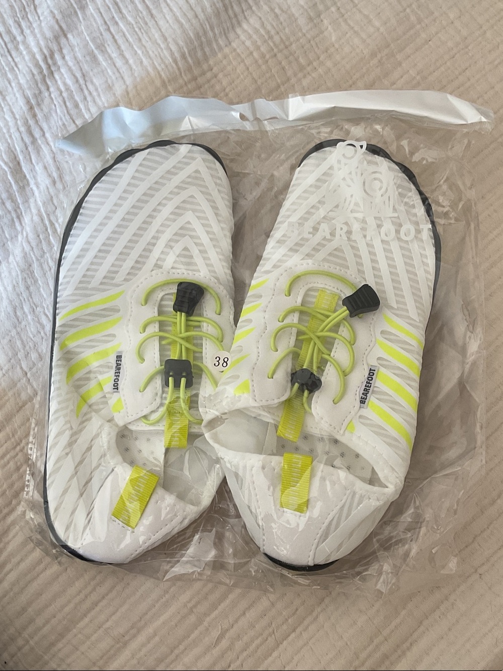 Women's Athletic Water Shoes - White with Neon Yellow Accents